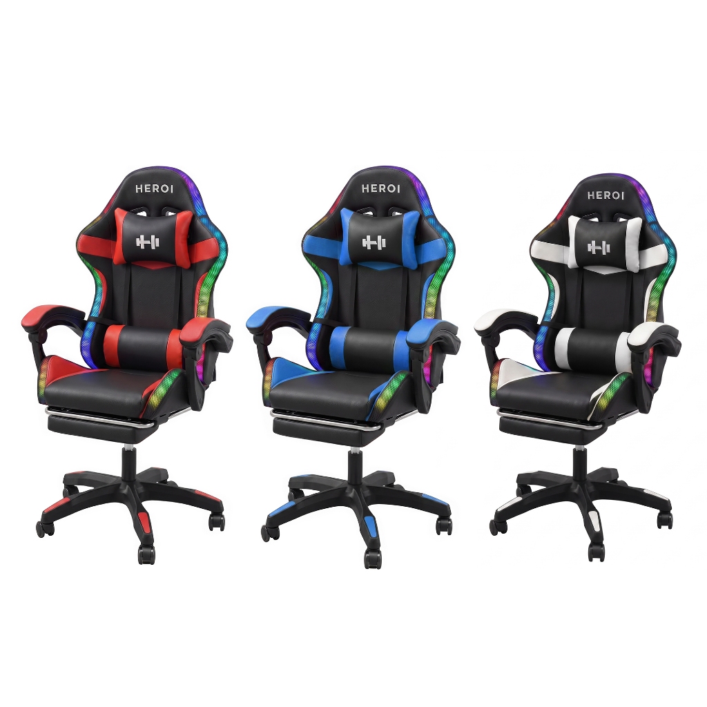 Cadeira Gamer HEROI RGB Iluminação 135° Reclinável Apoio Pé Ergonômica