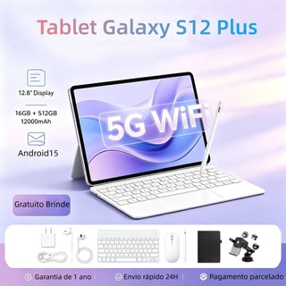 【Teclado e mouse gratuitos】Tablet  Galaxy S12 Plus 12,8 polegadas, 16 GB + 512 GB, bateria de 12000 mAh 5G Envio rápido