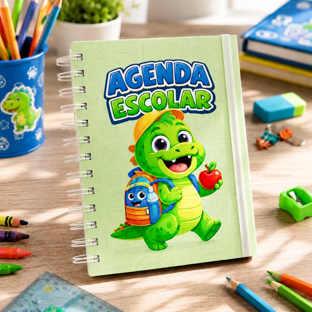 Agenda Dino Escolar Kids Infantil 2026 Crianças Creche Aula