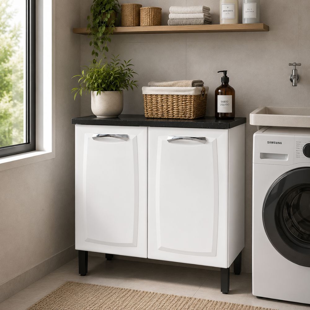 Balcão New Premium 2 Portas Branco Neve para Lavanderia e Área de Serviço
