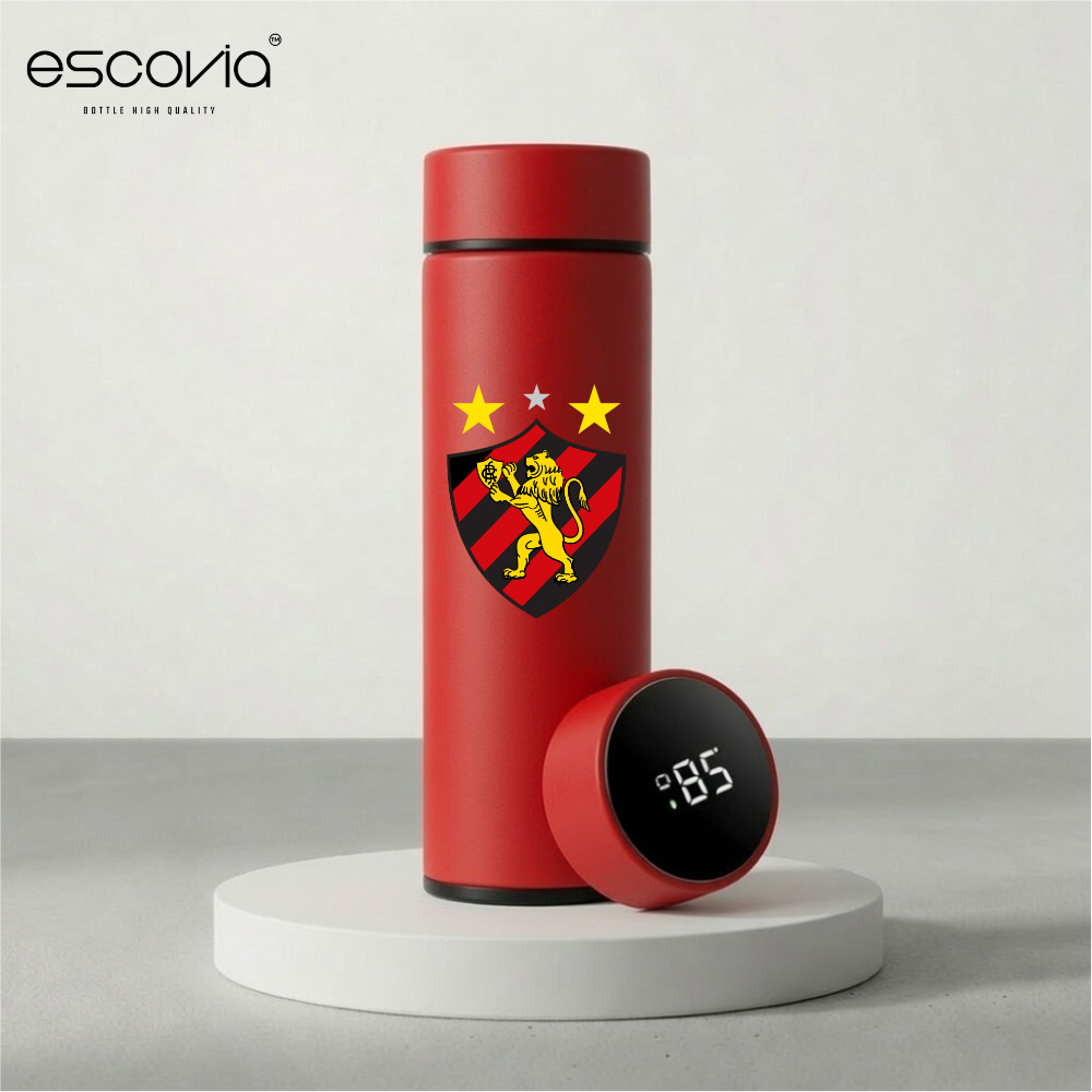 Garrafa Térmica Futebol Time Sport Club do Recife Aço Inoxidavel 500ml com Medidor De Temperatura Digital
