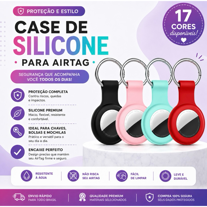 Case AirTag Silicone Premium Chaveiro Protetor para Chaves Mochila Mala Coleira 