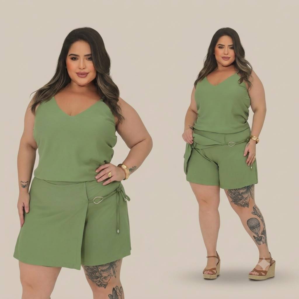 Conjunto alfaiataria Plus Size roupa feminina Shorts Saia Blusa Regata estilosa confortável 46 ao 50 (envio imediato)