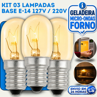 Kit 03 Lampada Geladeira 15W Base E14 127V/110V Micro-Ondas Fogão Forno Lustre Luz Branca…