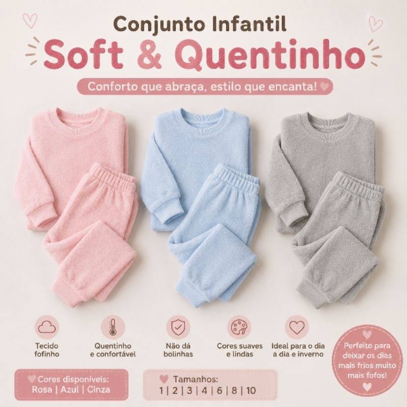 Conjunto infantil Fleece  de Inverno Peluciado,liso e estampado  – Macio, Quentinho e Confortável