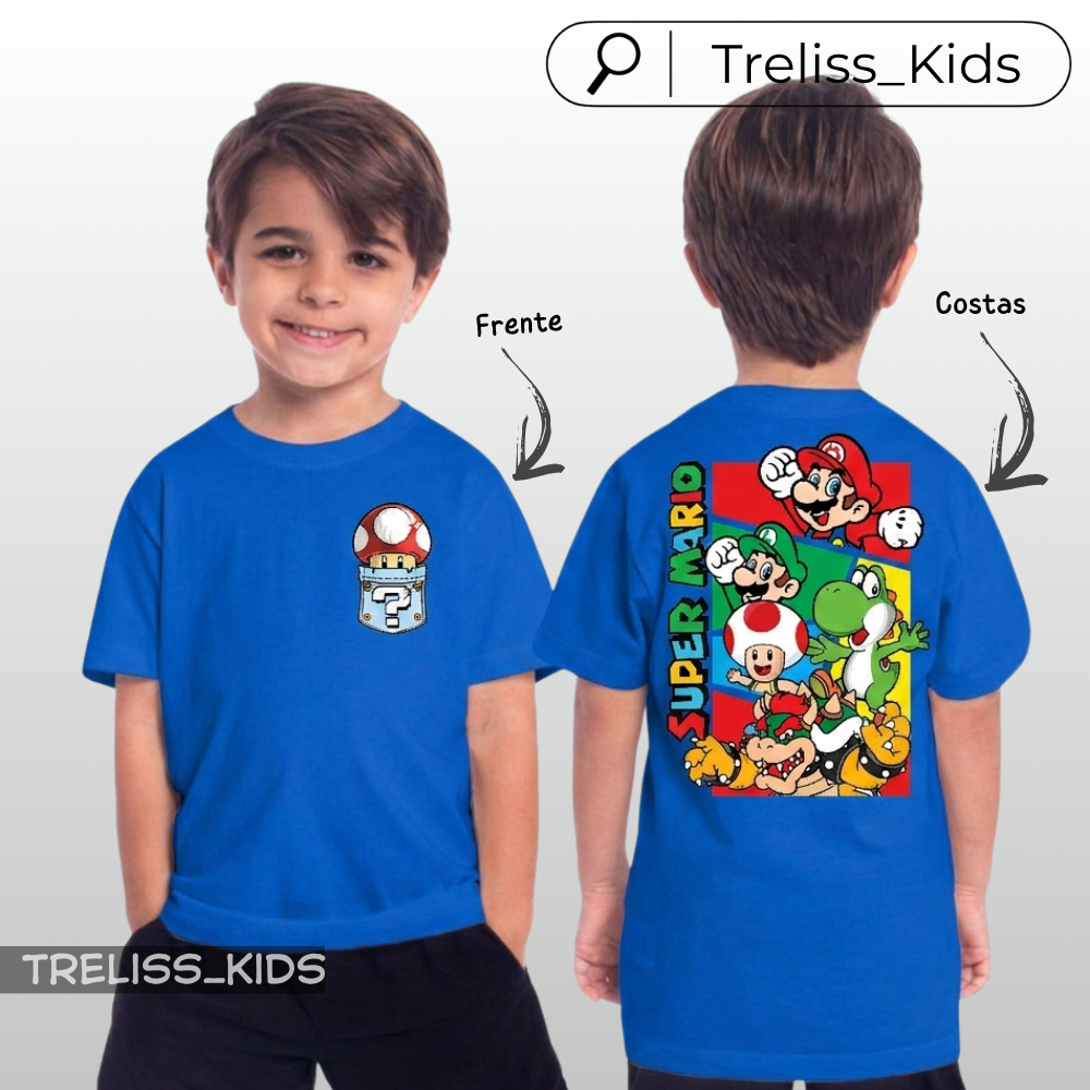 Camiseta Infantil Streetwear Super Mario Malha 30.1 100% Algodão