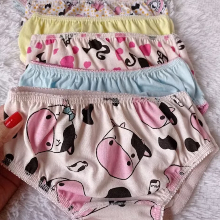 Kit com 10 Calcinhas Infantis em Algodão Para Menina de 1 a 9 anos Calcinha de Criança Kids Estampas Sortidas Meninas