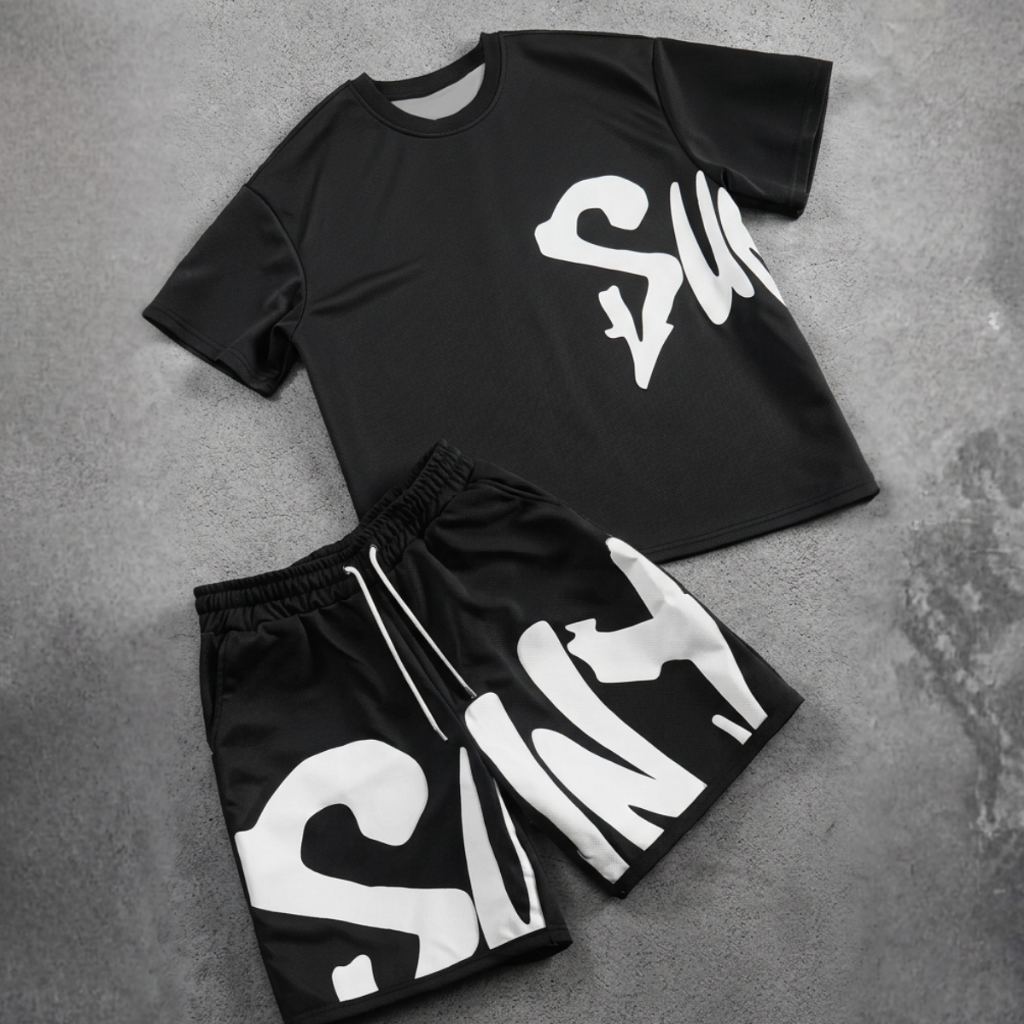 Conjunto Camiseta + Short Masculino Oversized Streetwear Casual Estampado Premium