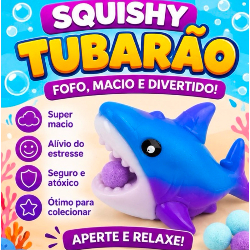 Squishy Tubarão Antiestresse com Bolinhas Sensorial Macio Brinquedo Fidget Toy