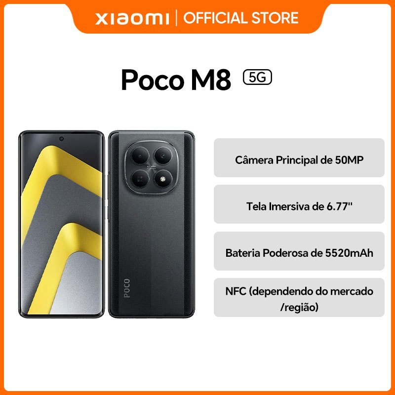 Xiaomi Poco M8 5G, Versão Global, Processador Snapdragon 6 Gen 3, Câmera de 50MP