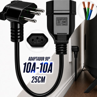 Adaptador De Tomada Elétrica 10A Para 10A 90 Graus Bivolt TV Monitor Notebook Roteador Modem Rack Painel LEF