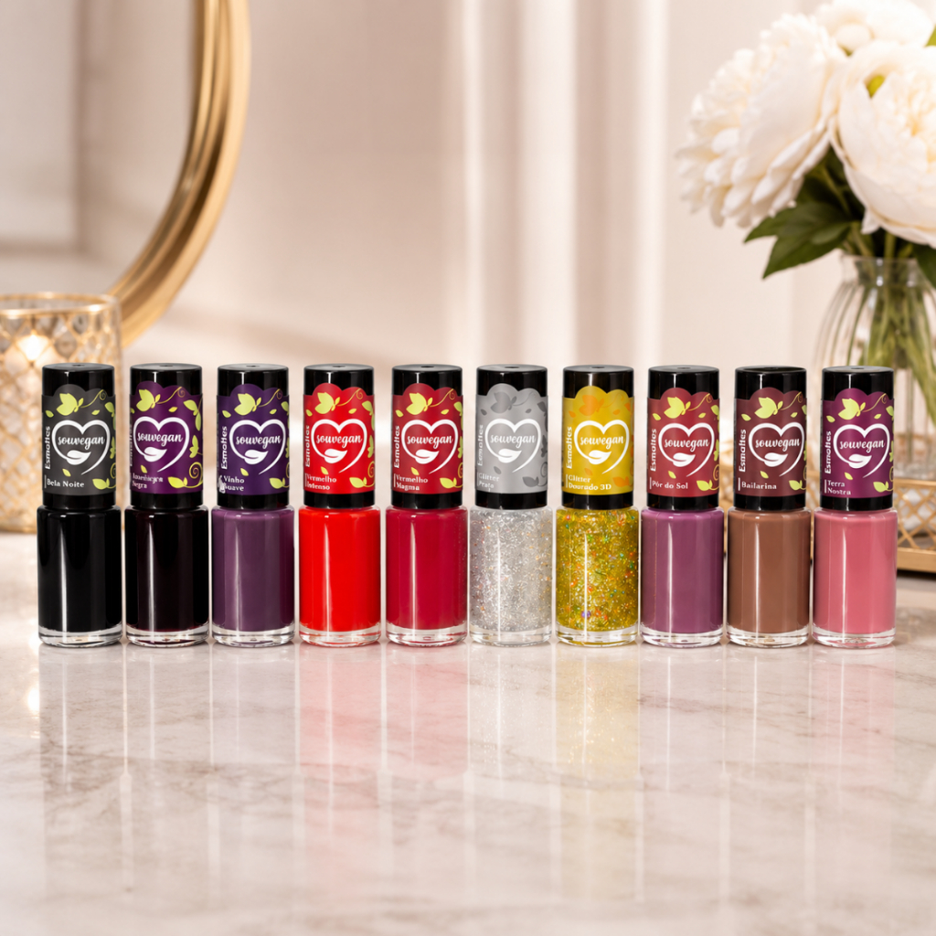 Kit 10 Esmaltes Sou Vegan Cores Sortidas Vegano 7 Free Alta Cobertura Brilho Intenso