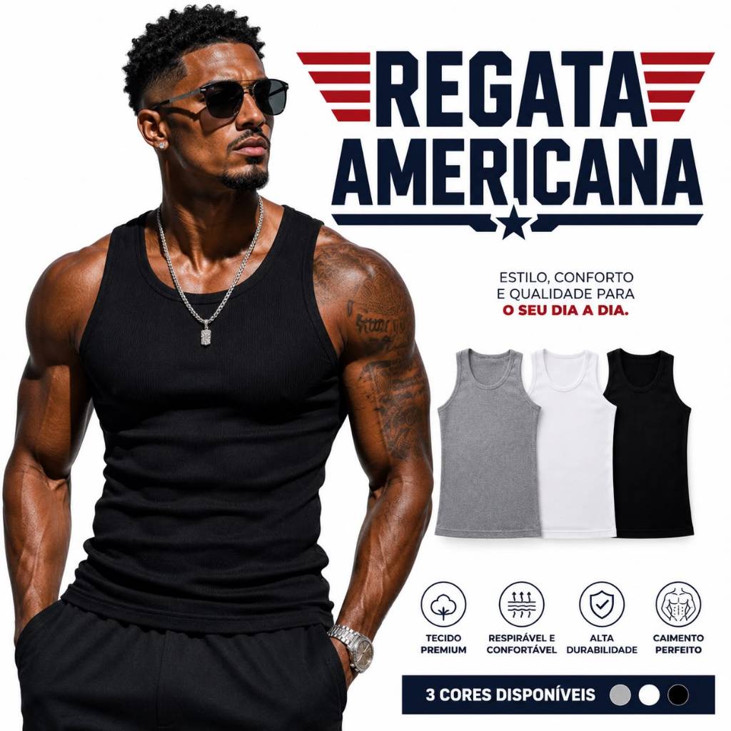 Regata Americana Masculina Canelada Premium Caimento Perfeito Academia Dia a Dia Ribana