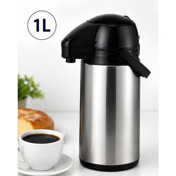 Garrafa Térmica de Pressão 1 Litro Inox com Ampola de Vidro Duplo – Conserva Quente e Frio
