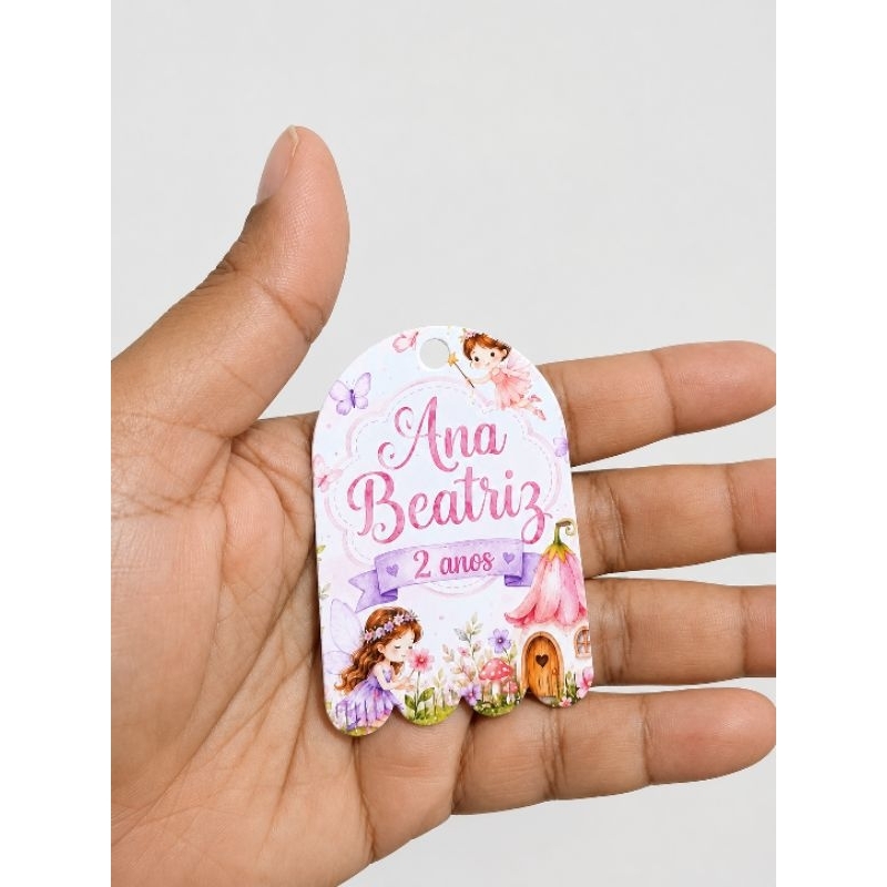 Tag personalizada tema Reino Encantado das Fadas. Tag personalizada para lembrancinhas.