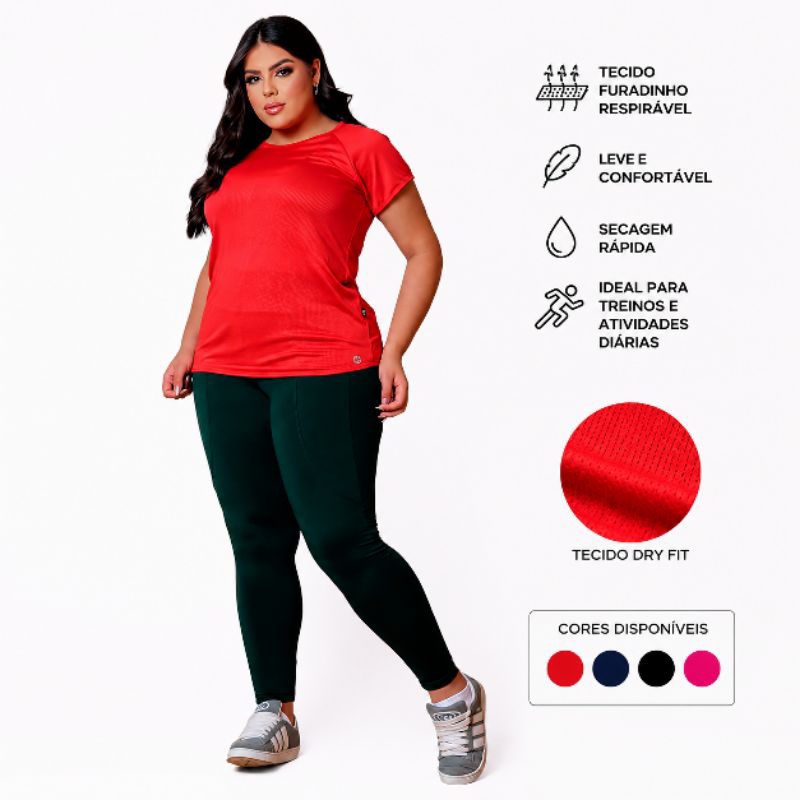 Camiseta Feminina Dry Fit Academia Fitness Esportiva Manga Curta Leve Respirável Treino Corrida