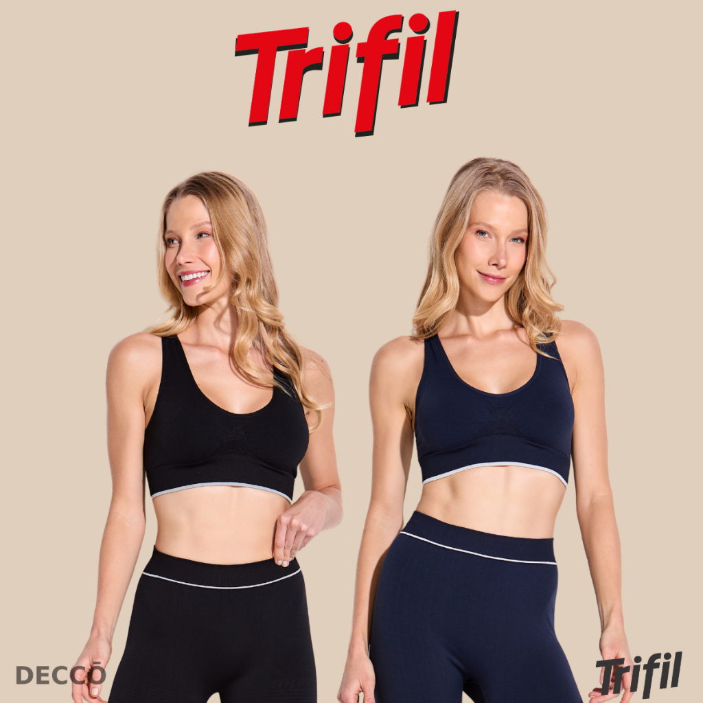 Top Fitness Sem Costura Trifil Feminino Esportivo Resistente Alça Larga de Alta Performance Básico