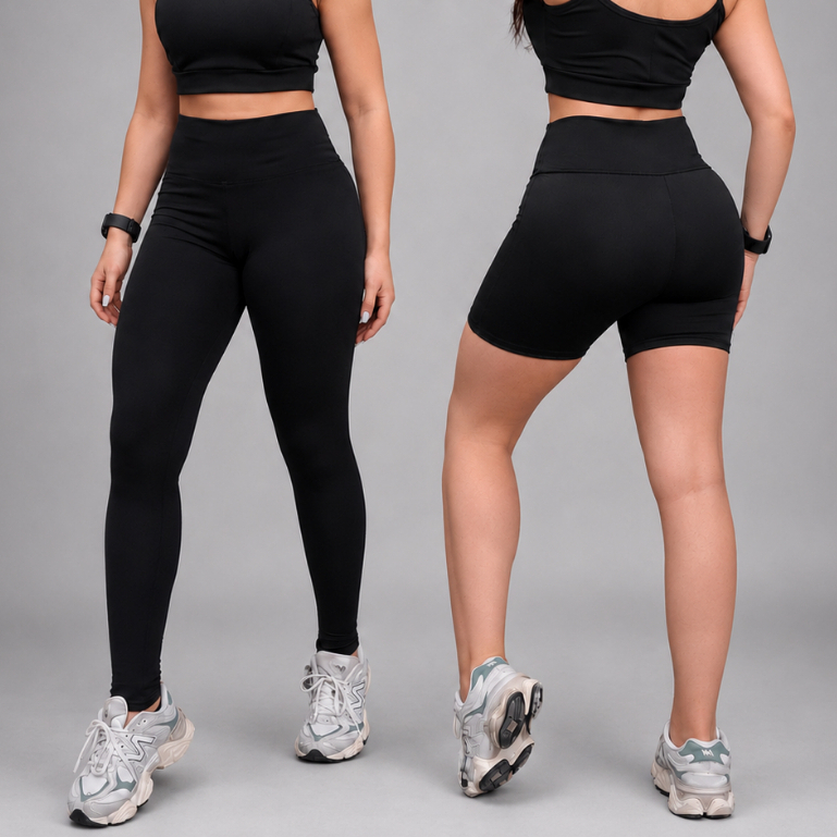 Kit Legging e Shorts Fitness Feminino 2 Peças Cintura Alta Tecido Grosso Para Academia