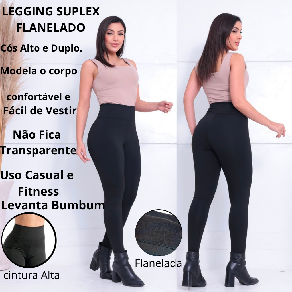 Calça Legging Flanelada Grossa Calça Leg Peluciada  Cintura Alta Forrada Por Dentro Costura Reforçada