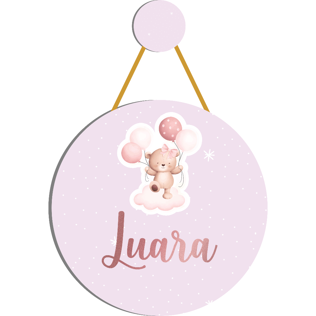 Porta Maternidade Personalizada Nome Bebê Menina Ursinha Rosa MDF Enfeite Porta Quarto Chá Bebê