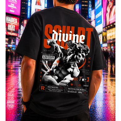 Camiseta Streetwear Casual Divine Frente Costas Masculina Feminina Unissex Algodão Estilo de Rua Oversized