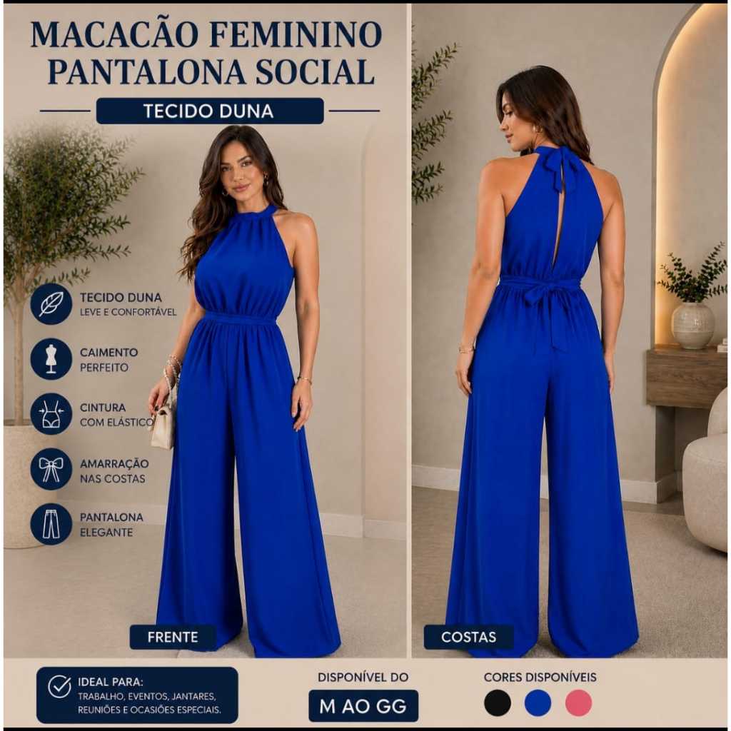 Macacão feminino  longo pantalona elegante Tecido duna Premim Casual