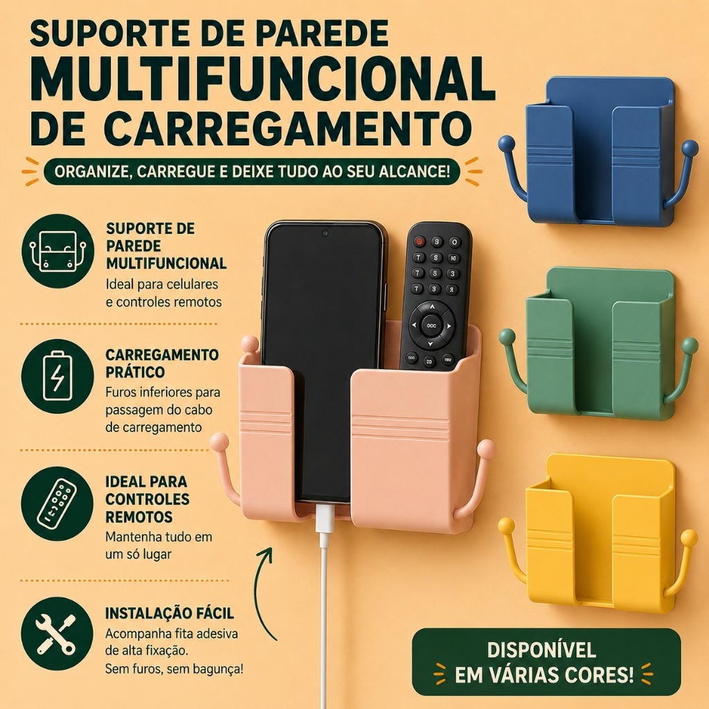 Suporte de parede multifuncional de carregamento , suporte controle remoto, caixa de armazenamento para organização