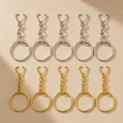 Argola para Chaveiro com Corrente - Dourado ou Prata - 4,5cm - Kit com 10/20/30/40/50/60/70/80/90/100 unidades