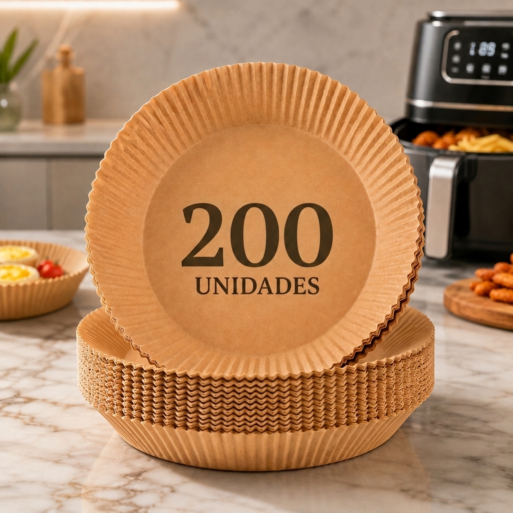 Kit 200 Forro Papel Airfryer Descartável Forma Antiaderente