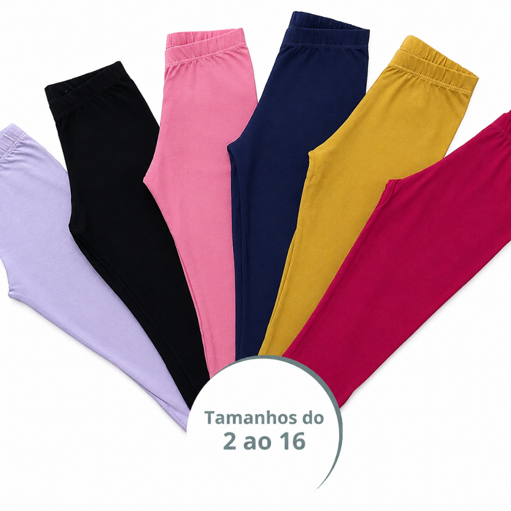 Kit 3 ou 5 Calça Legging Escolar Lisa Infantil Menina Volta as Aulas Sortidas Roupa Feminina