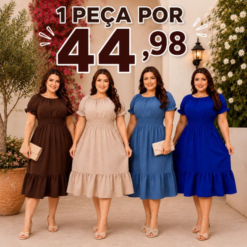 VESTIDO FEMININO MIDI MANGA PRINCESA MODA EVANGÉLICA.