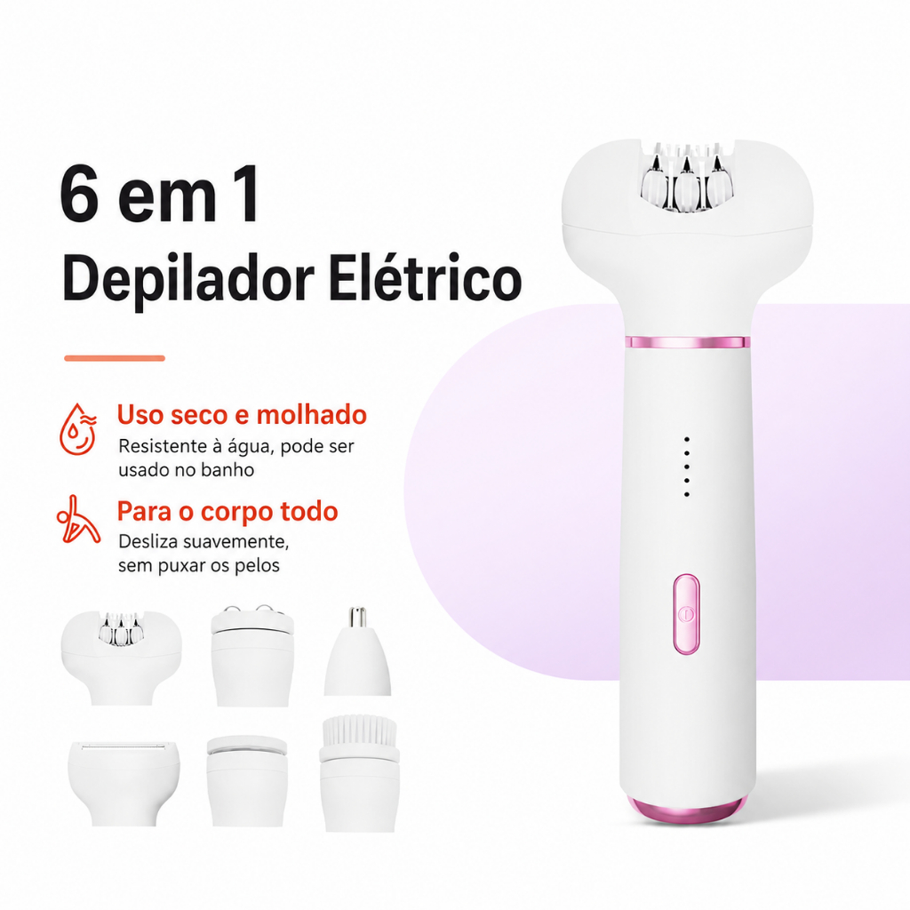 Depilador Elétrico Feminino 6 em 1 para Depilar Pelos íntimos e Das Pernas Rosto corpo Recarregável