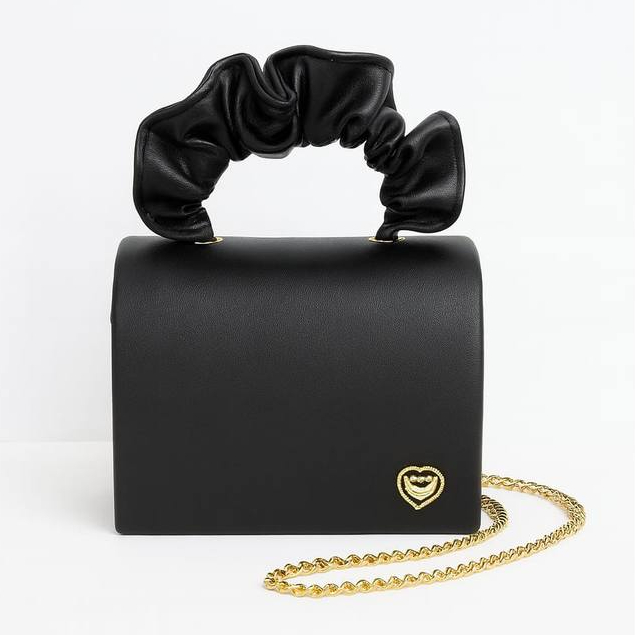 Bolsa Infantil Alça Frufru Coração Metal Fashion Estilosa e Confortável para Crianças