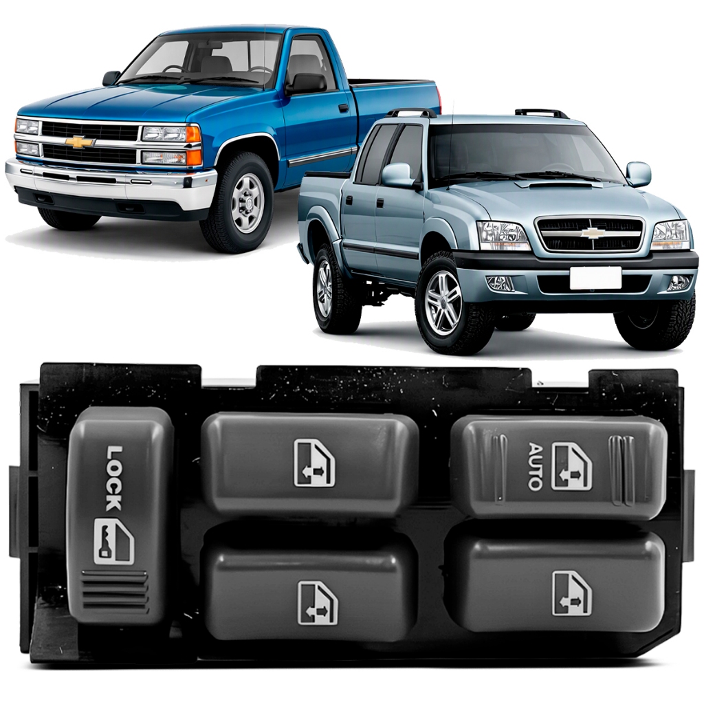 Botão Comando Vidro Elétrico Blazer S10 95 a 2011 Silverado 97 a 2002 Acionamento 4 Portas