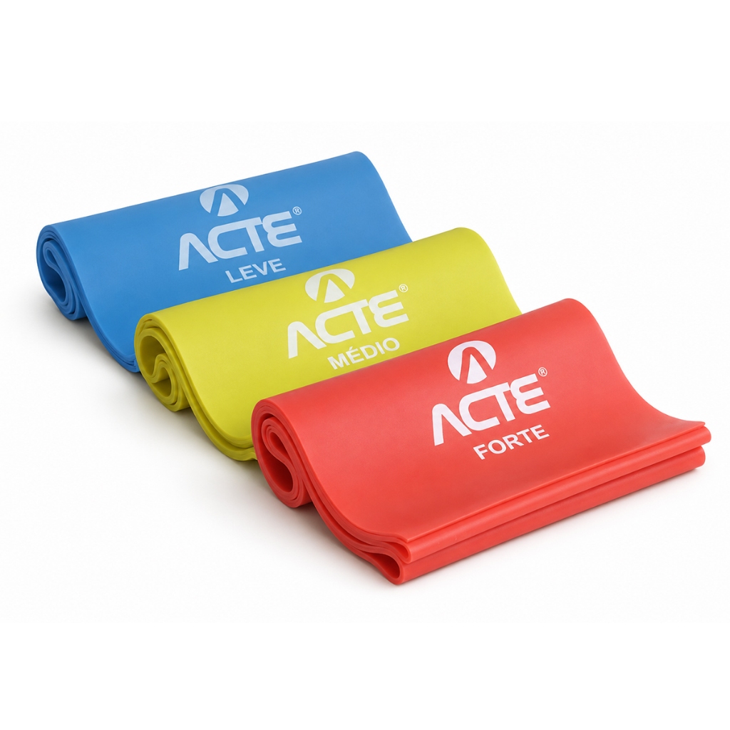 Kit 3 Faixa Elástica Band 150cmx12cm Acte Leve Médio e Forte