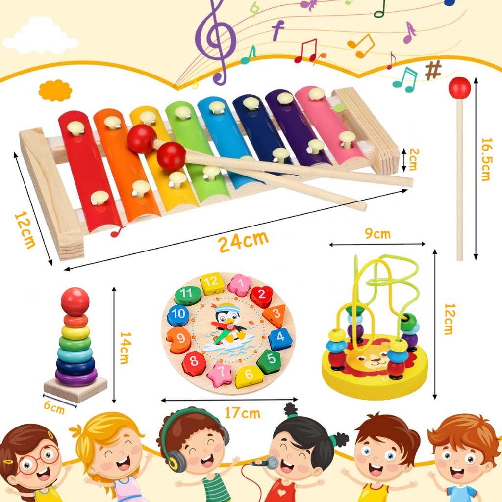 Conjunto de instrumentos de percussão infantis Brinquedos musicais educativos tambores e harpa — imagem 2 de 2