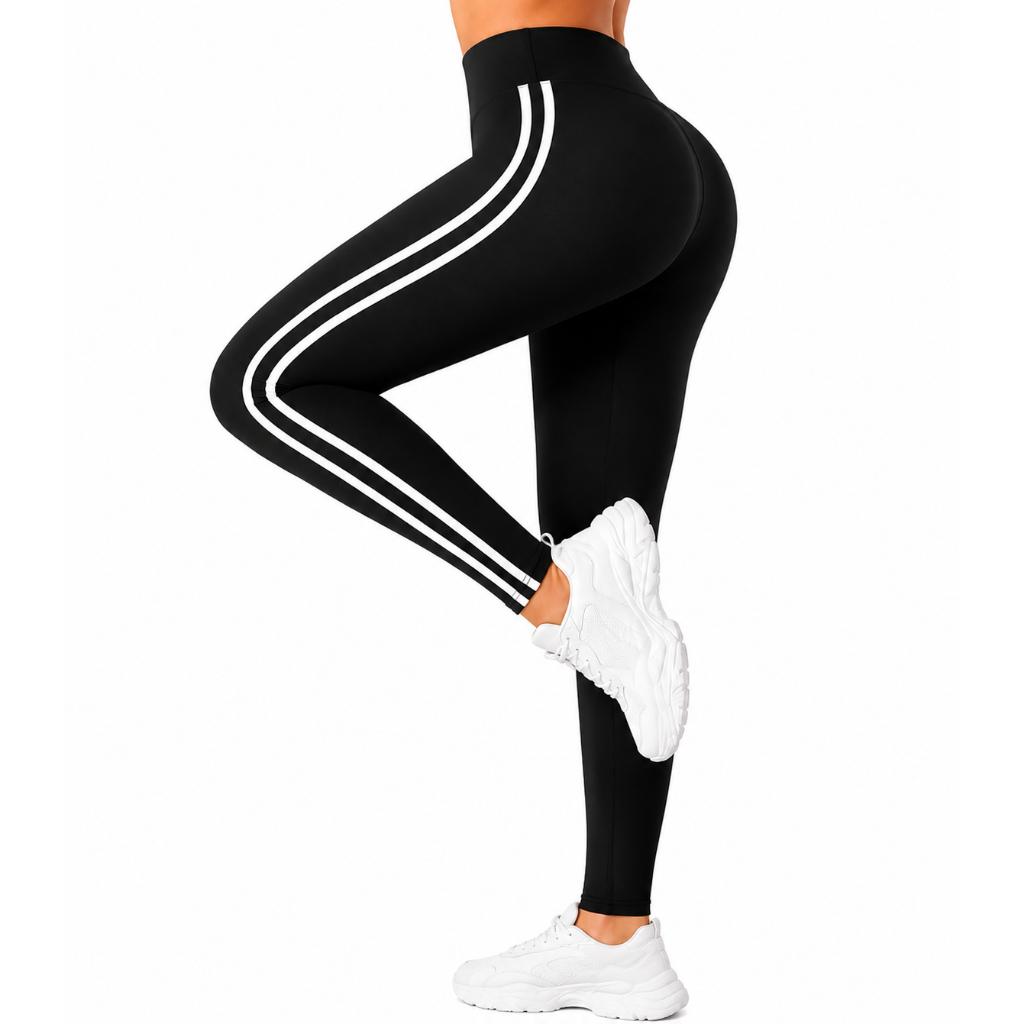 Calça Legging Fitness Poliamida com Listras Laterais Cintura Alta Academia Feminina