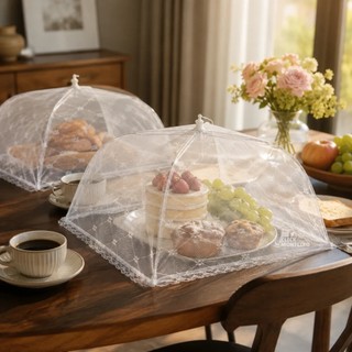 Kit 3 Telas Mosquiteiro Tule De Renda 40 x 40 Cm Protetor Cobre Bolo Frutas Alimento Pic Nic