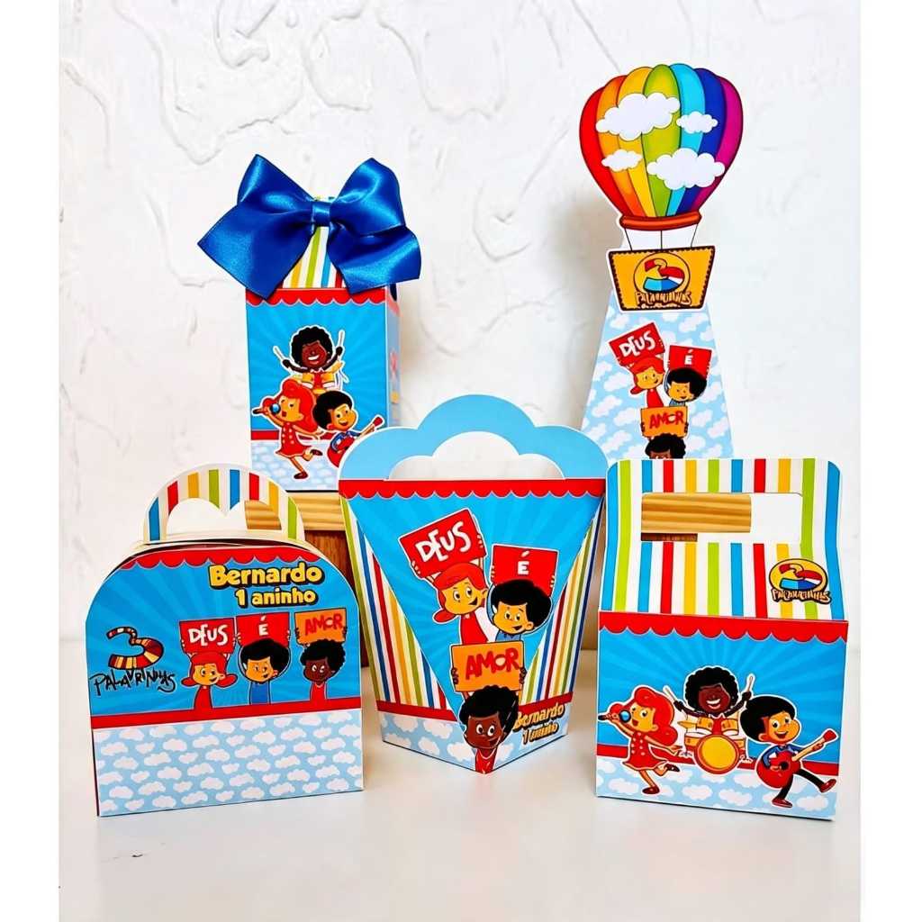 KIT CAIXINHAS PERSONALIZADA |TEMA 3 PALAVRINHAS  MENINO |PEGUE E MONTE- LEMBRANCINHA FESTA INFANTIL