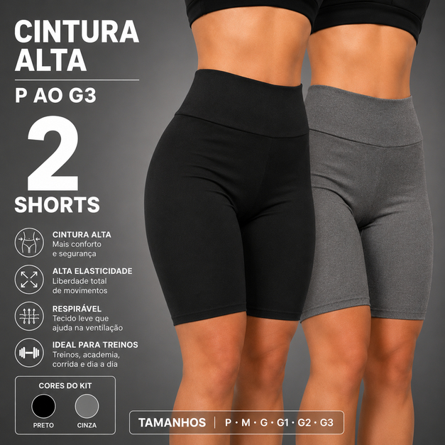 Kit 2 Bermuda Legging Feminina Suplex Fitness academia Cintura Alta Shorts Legging Feminino Ciclista