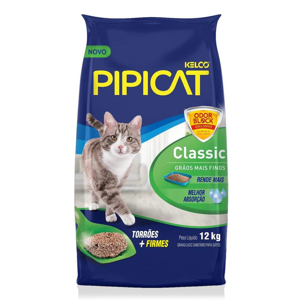 Areia Higiênica Pipicat Classic Grãos Mais Finos 12 kg