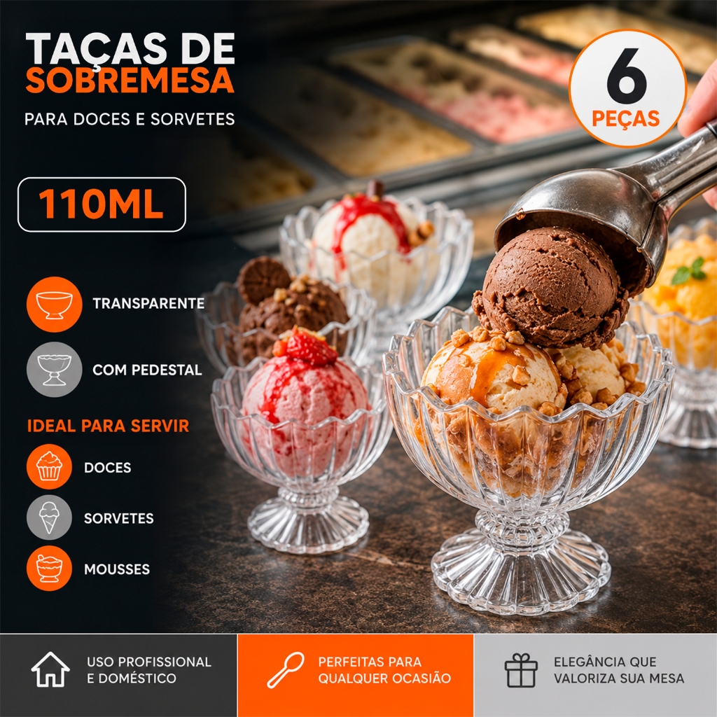 Conjunto Taças de Sobremesa 110ml Para Sorvetes, Sobremesa e Doces