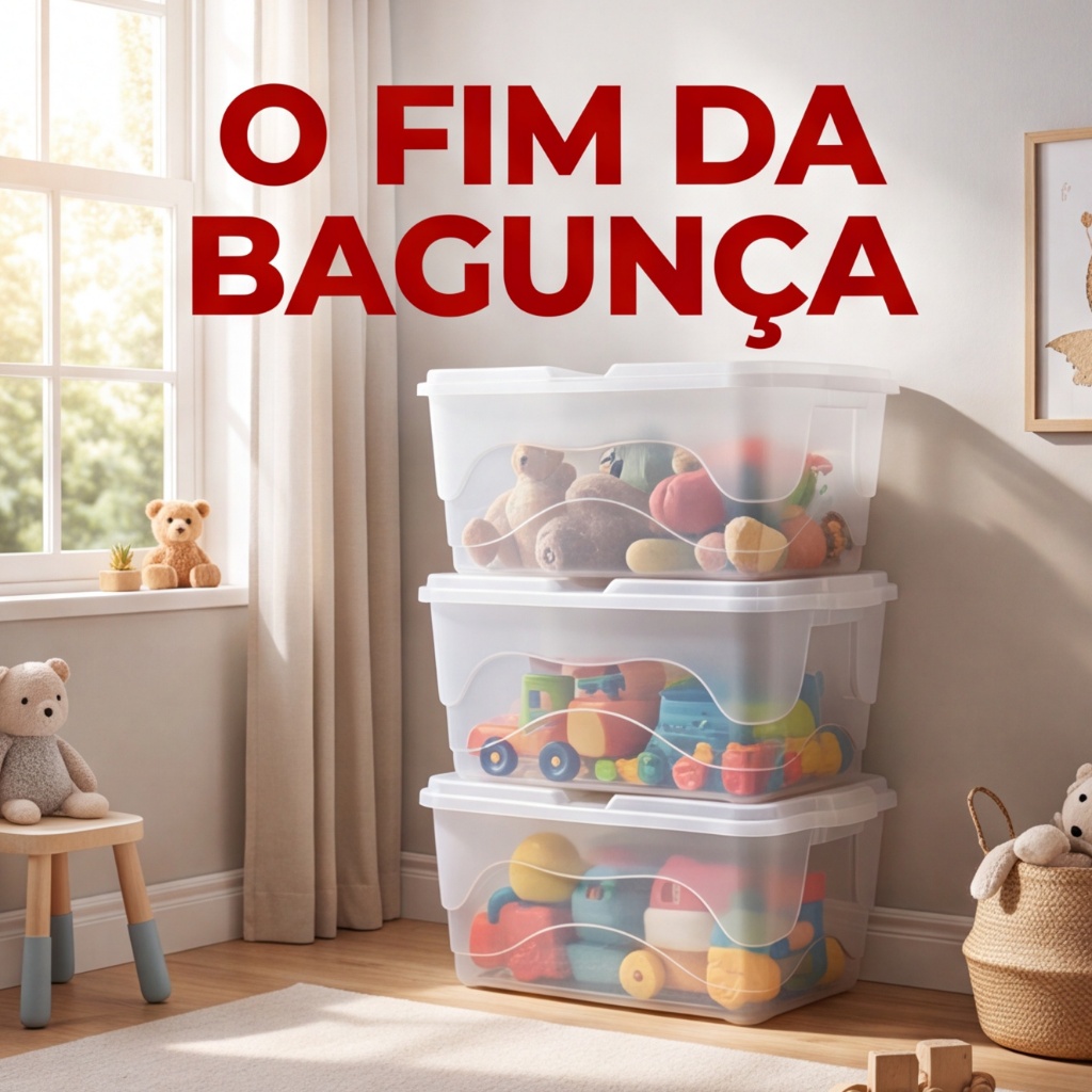 Kit 3 Caixas Container Organizadoras 20L Transparente De Plástico Para Brinquedos Roupas Livros
