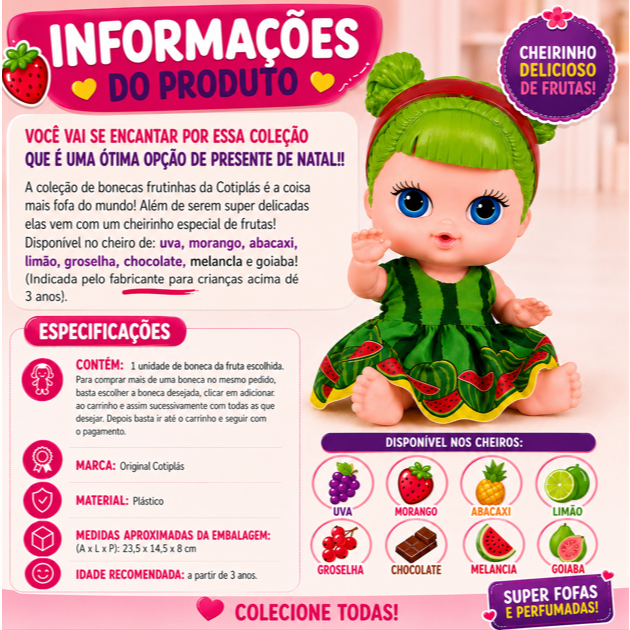 Kit 7 Bonecas Frutinhas Cotiplás Com Cheirinho De Frutas Original Infantil — imagem 2 de 2