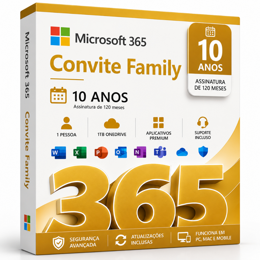 Office 365 Original – Convite 10 ANOS + 1TB OneDrive Entrega Física - CONVITE FAMILY