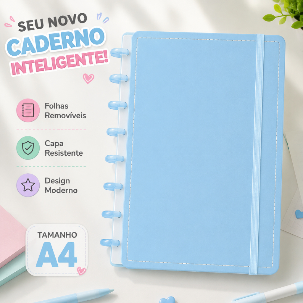 Caderno A4 Inteligente com Discos Removíveis 11 Discos Planner Organizador Escolar e Escritório