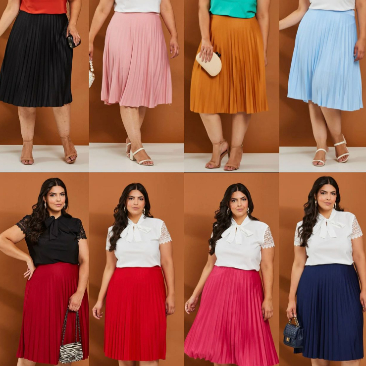 Saia Midi Plissada Plus Size - Moda Evangelica-009
