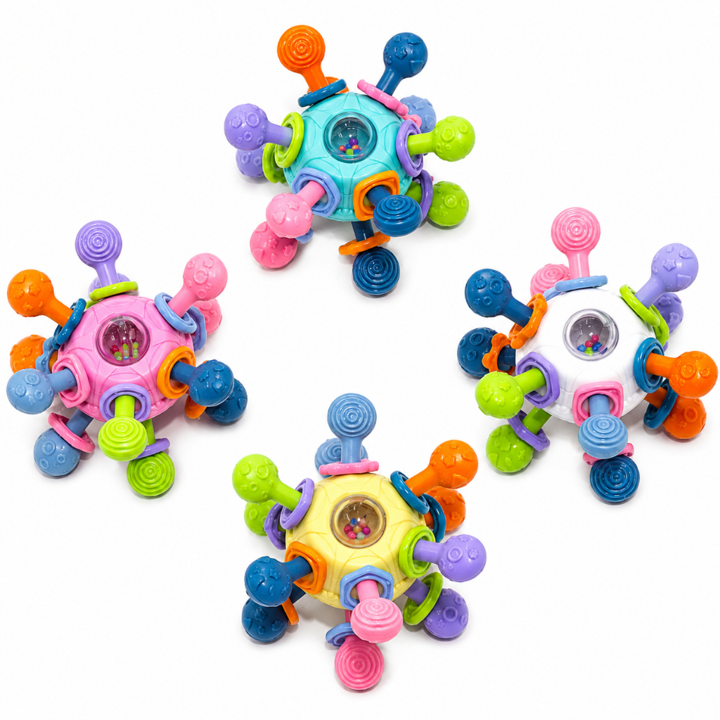 Bola Sensorial para Bebê Chocalho Mordedor Brinquedo Silicone Colorido Infantil