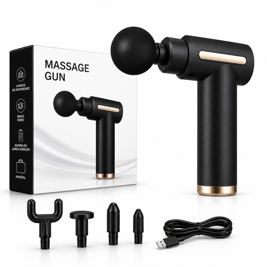 Massageador Pistol Elétrico Alta Frequência Profissional Muscular Relaxamento Portátil