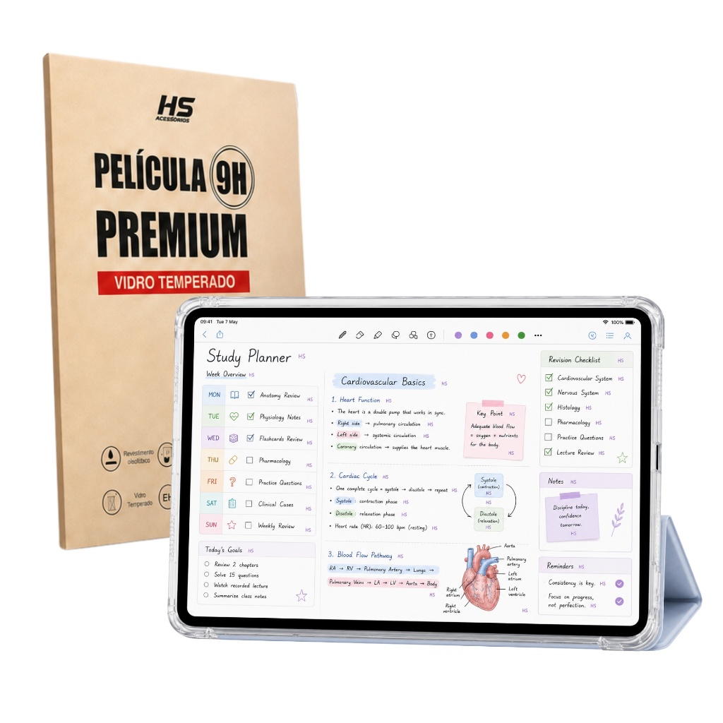 Kit Capa Smart Case + Película de Vidro 9H para iPad Mini 6 e Mini A17 Pro 8.3 H